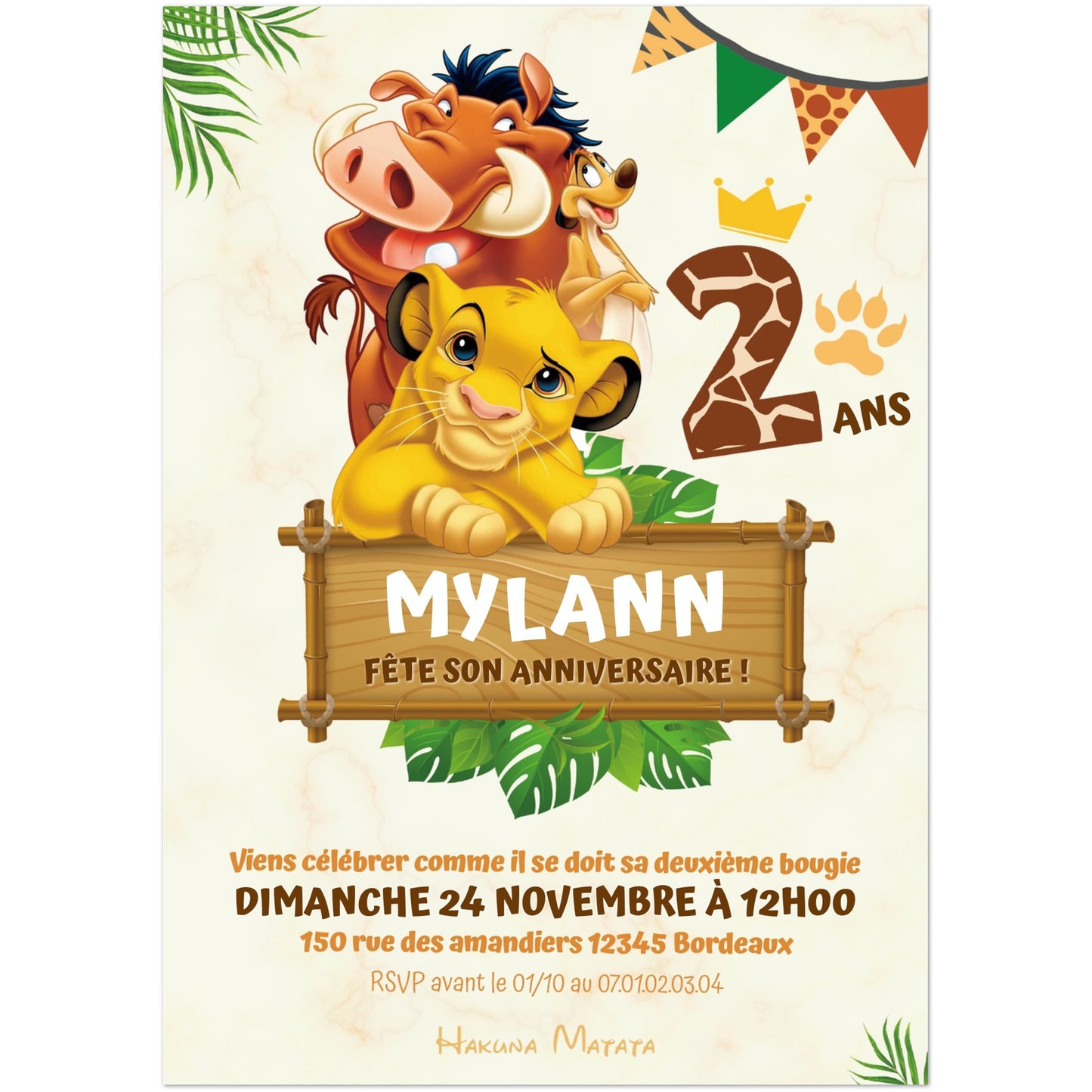 Invitations personnalisées LE ROI LION