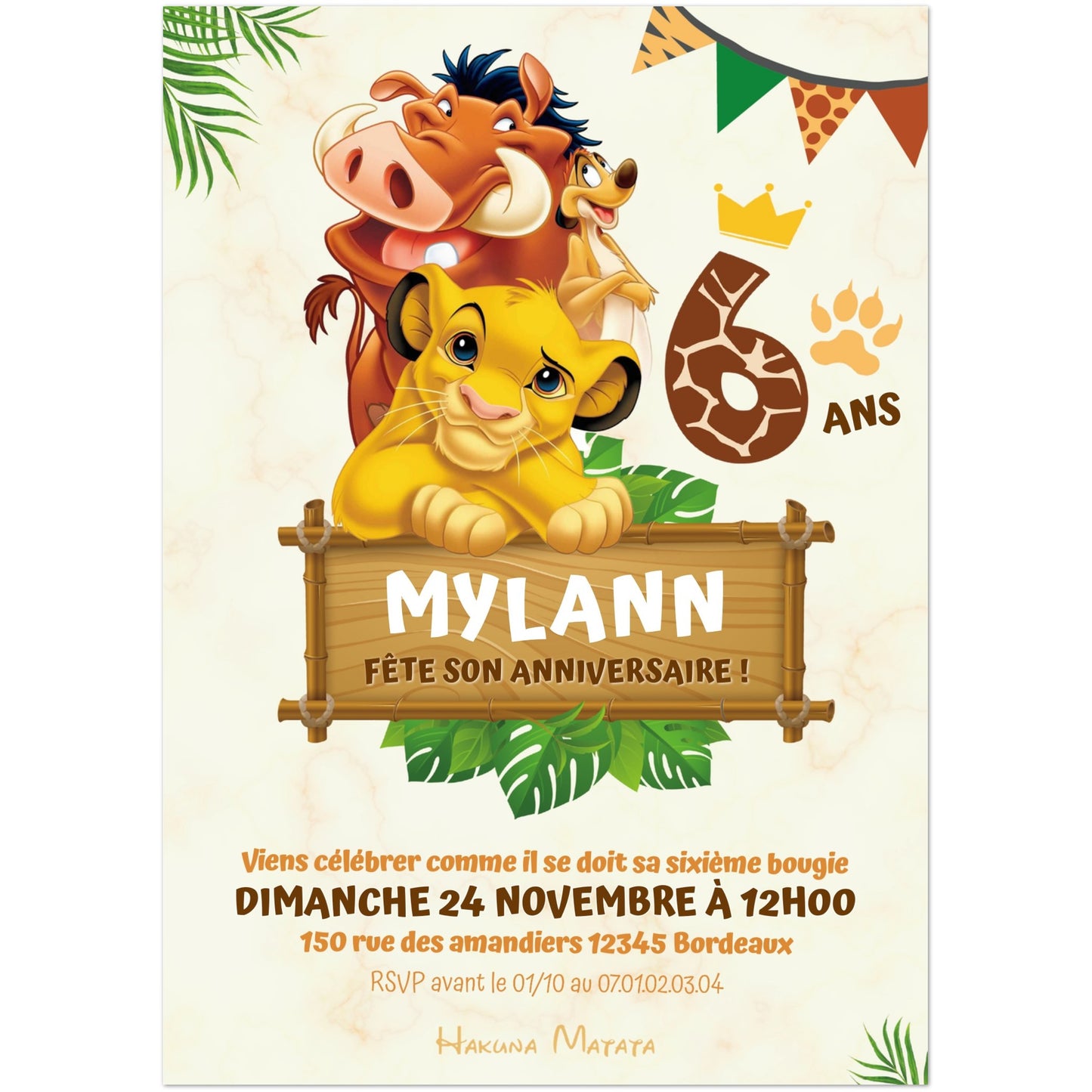 Invitations personnalisées LE ROI LION