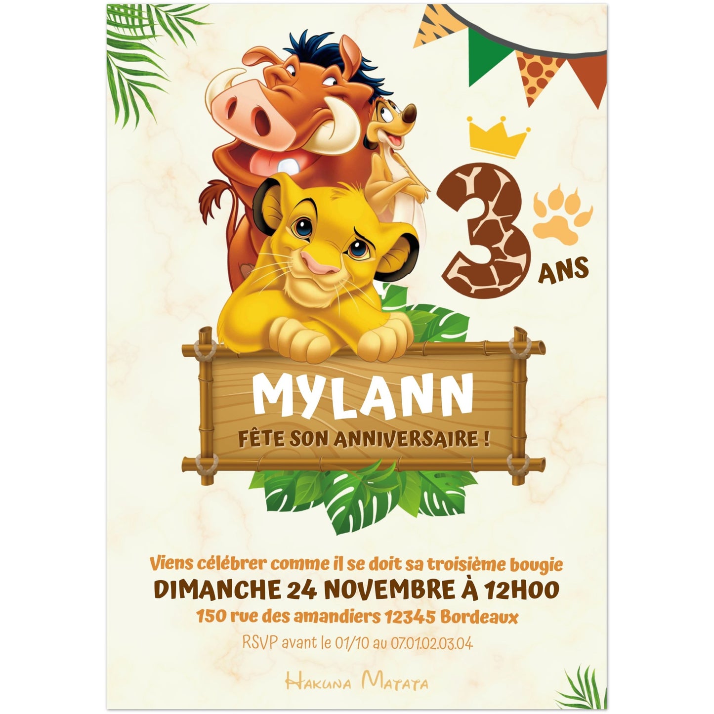 Invitations personnalisées LE ROI LION