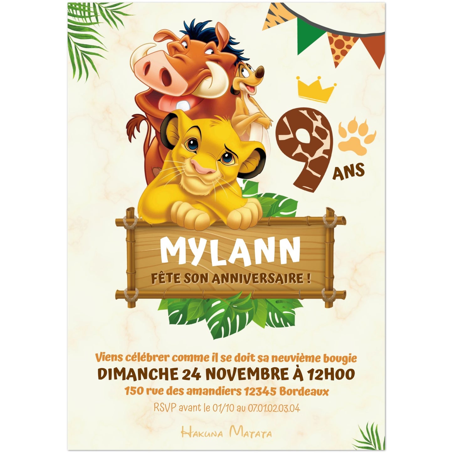 Invitations personnalisées LE ROI LION