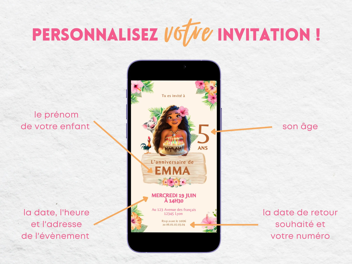 VAIANA personalisierte mobile Einladung