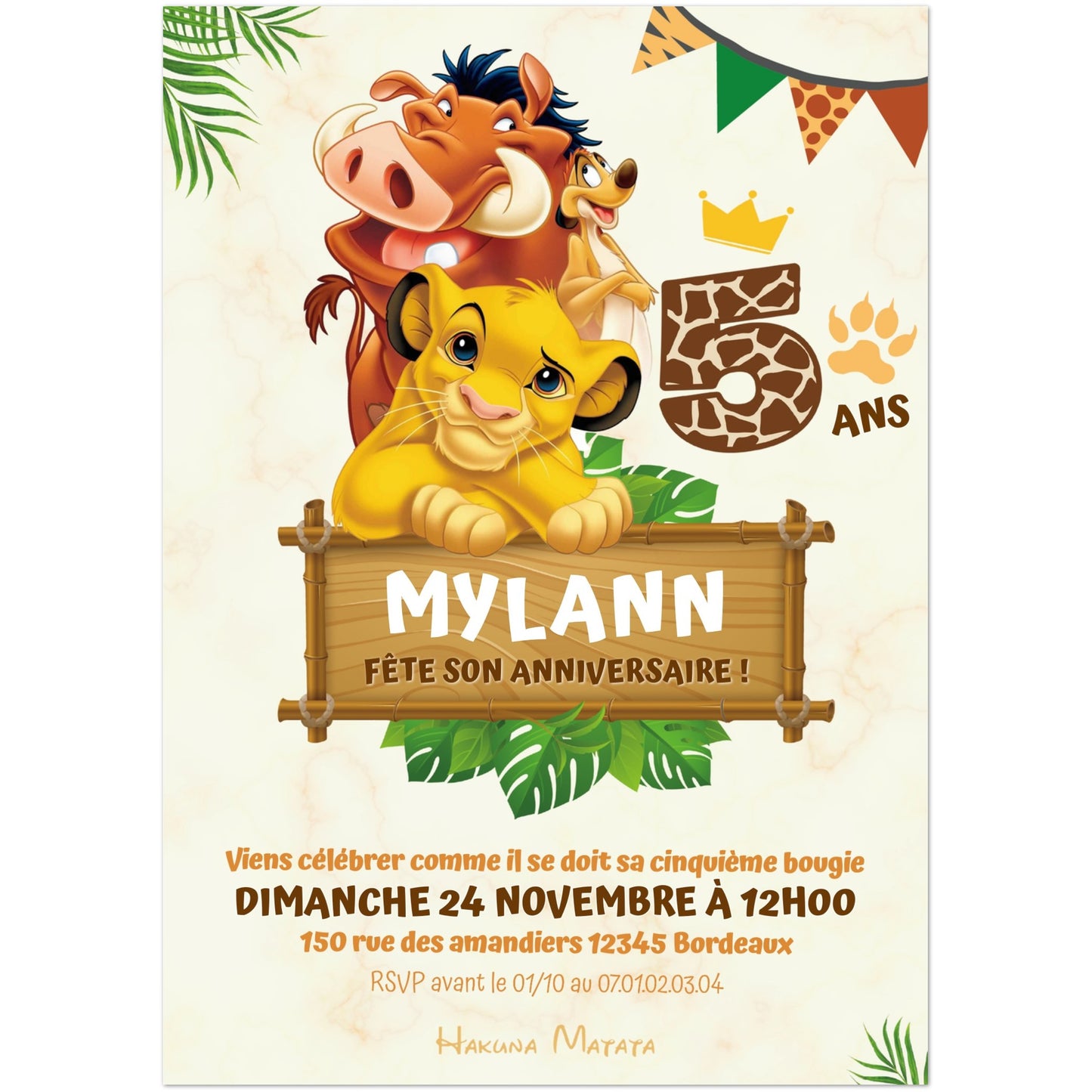 Invitations personnalisées LE ROI LION