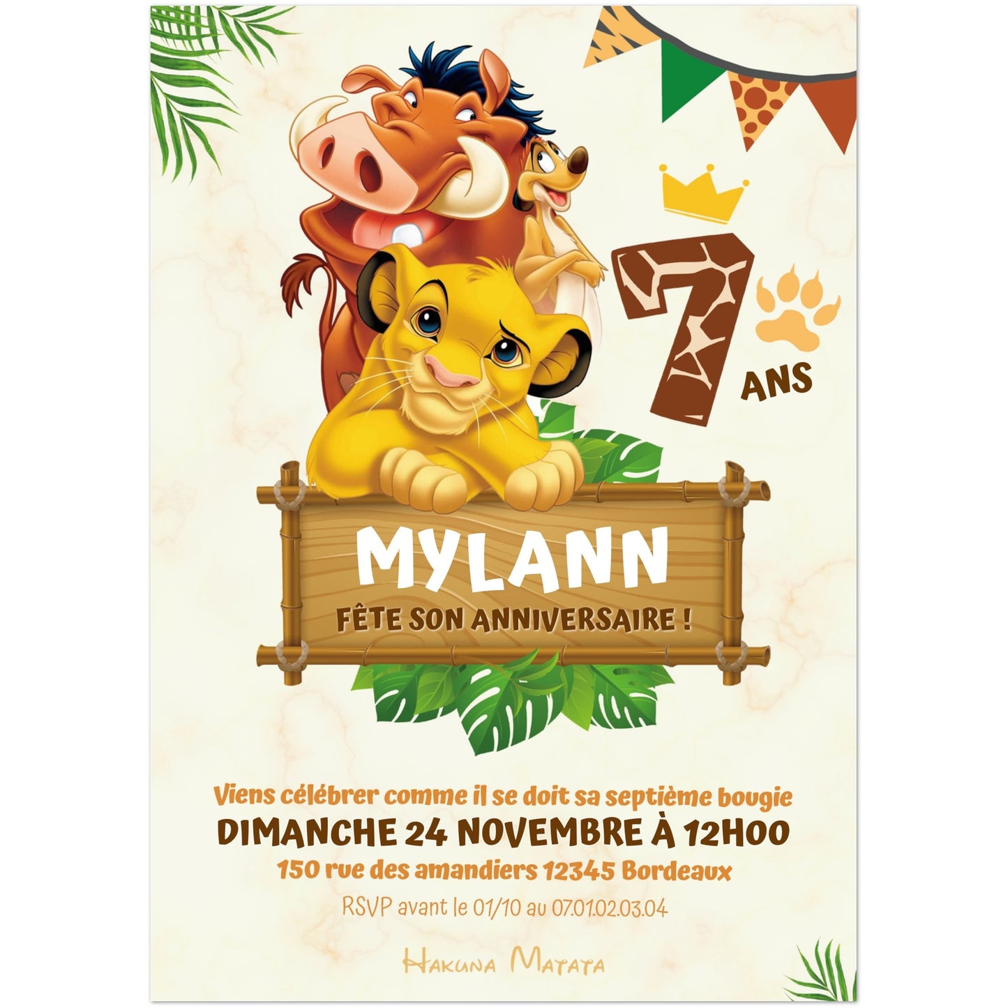 Invitations personnalisées LE ROI LION