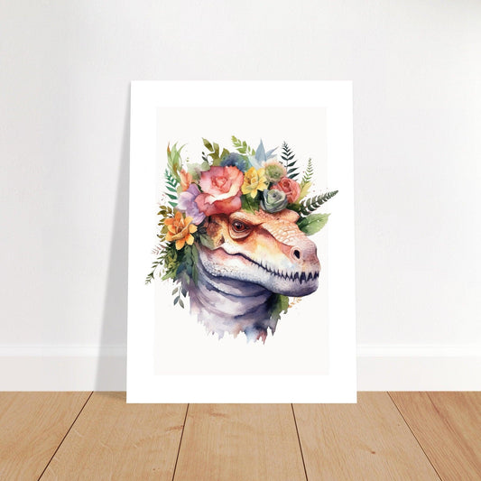 Affiche DINOSAURE avec couronne de fleurs décoration chambre enfant bébé