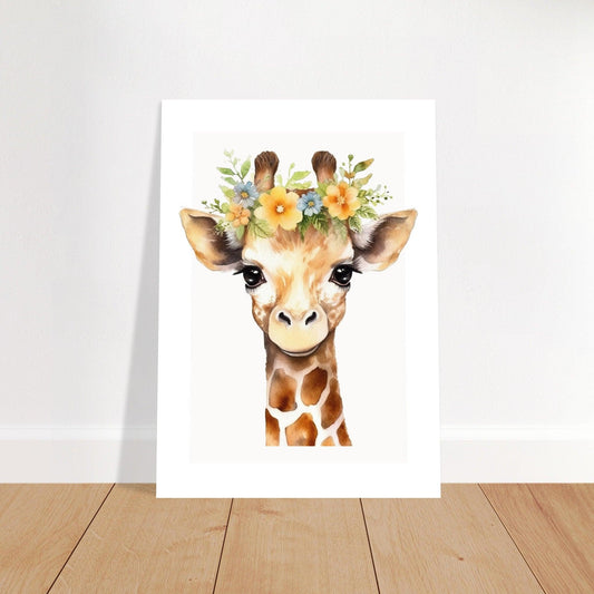Affiche GIRAFE avec couronne de fleurs décoration chambre enfant bébé