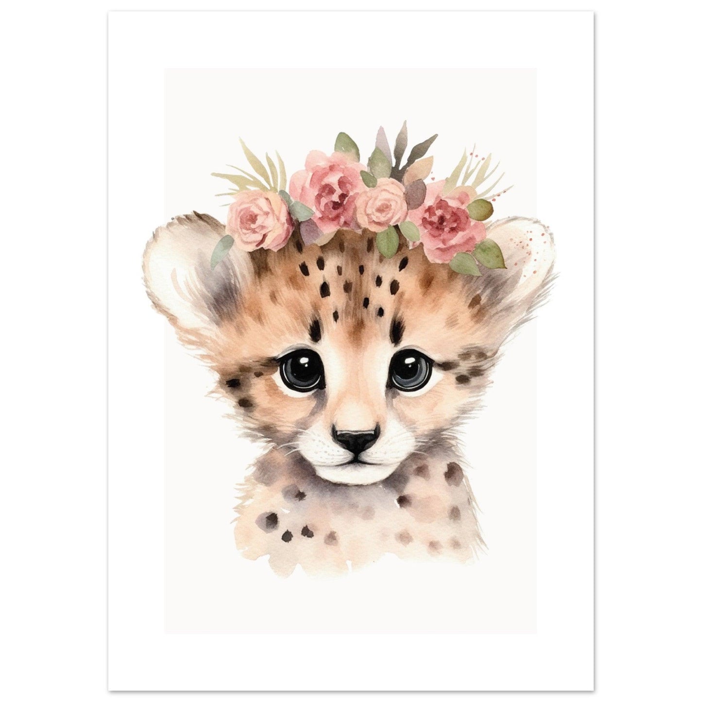 Affiche GUÉPARD avec couronne de fleurs décoration chambre enfant bébé