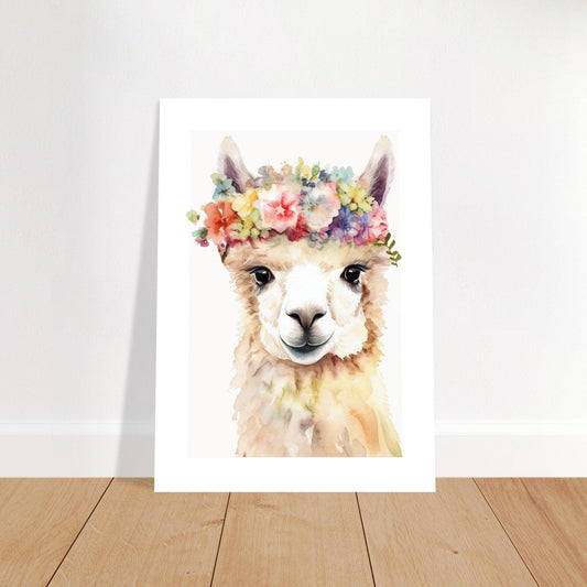 Affiche LAMA avec couronne de fleurs décoration chambre enfant bébé