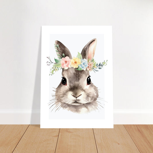 Affiche LAPIN avec couronne de fleurs décoration chambre enfant bébé