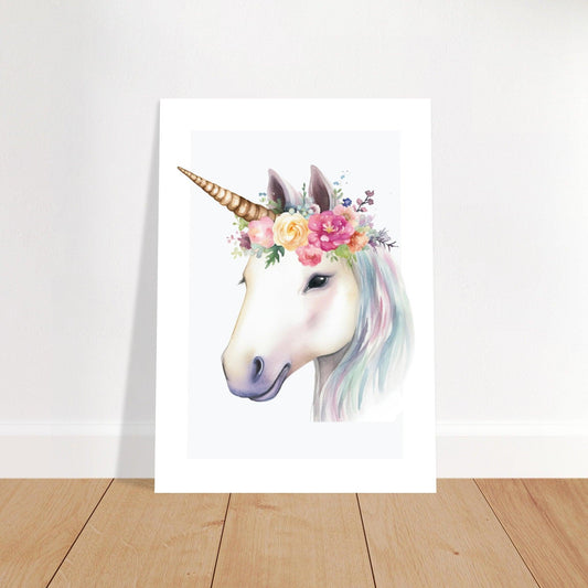 Affiche LICORNE avec couronne de fleurs décoration chambre enfant bébé