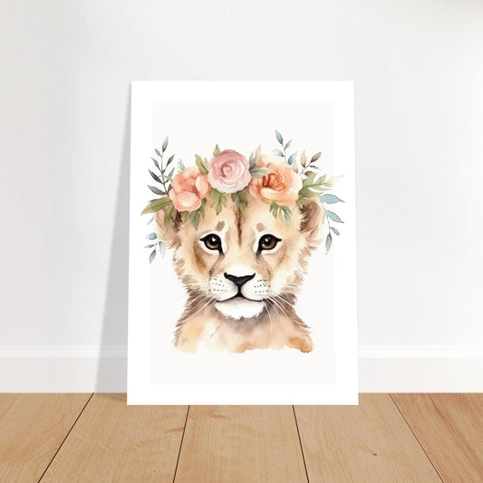 Affiche LION avec couronne de fleurs décoration chambre enfant bébé