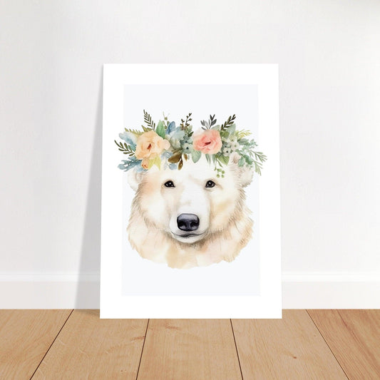 Affiche OURS avec couronne de fleurs décoration chambre enfant bébé