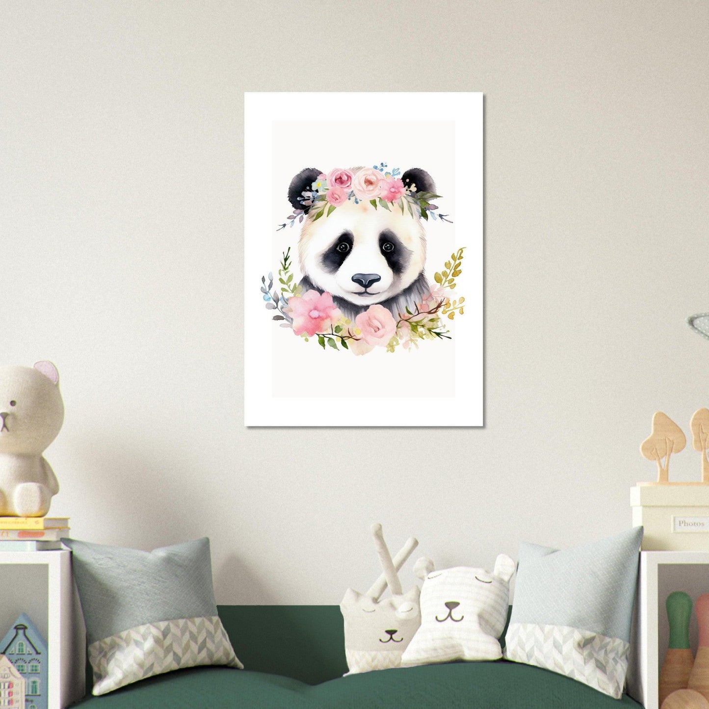 Affiche PANDA avec couronne de fleurs décoration chambre enfant bébé