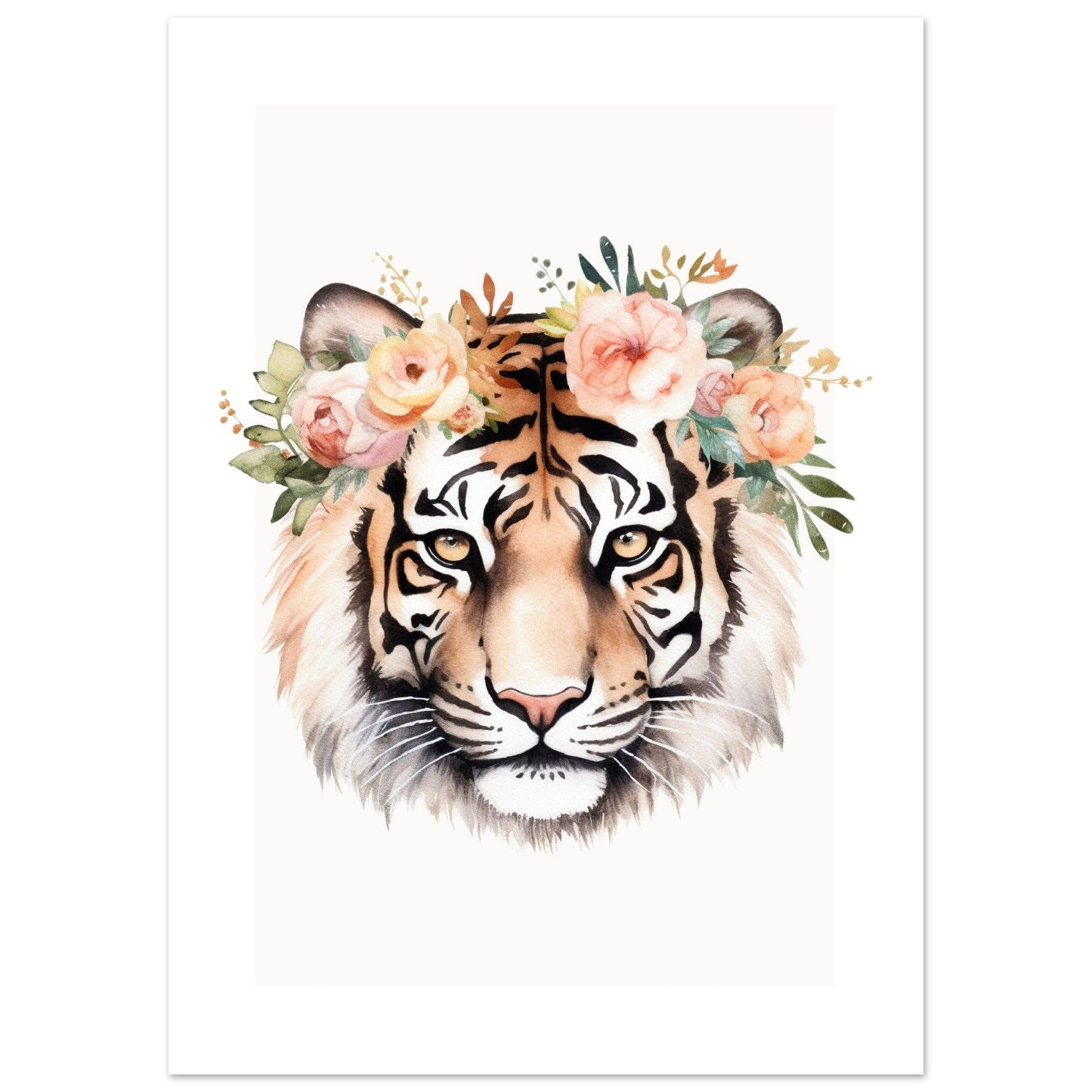Affiche TIGRE avec couronne de fleurs décoration chambre enfant bébé