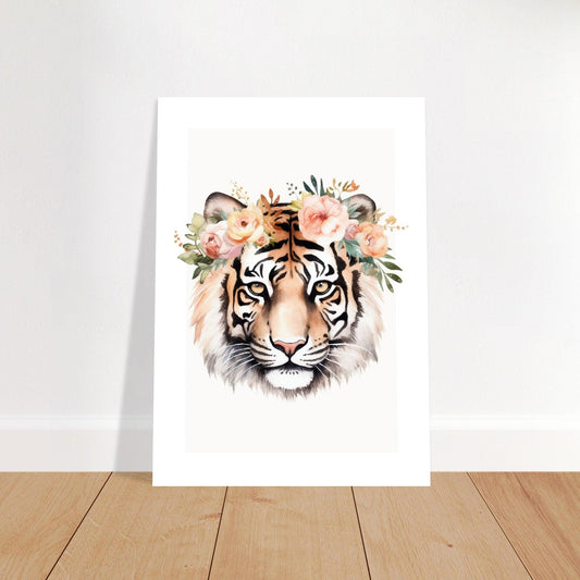 Affiche TIGRE avec couronne de fleurs décoration chambre enfant bébé