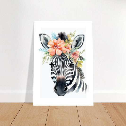 Affiche ZÈBRE avec couronne de fleurs décoration chambre enfant bébé