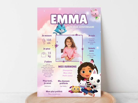 Affiche anniversaire personnalisée GABBY ET LA MAISON MAGIQUE