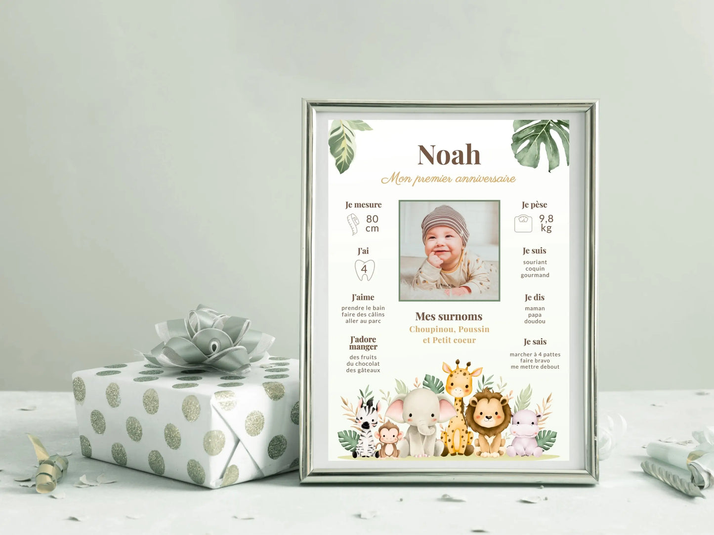 Affiche anniversaire personnalisée JUNGLE safari animaux