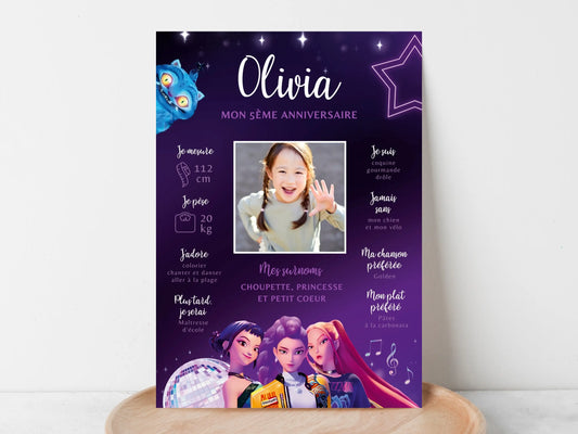 Affiche anniversaire personnalisée KPOP DEMON HUNTERS