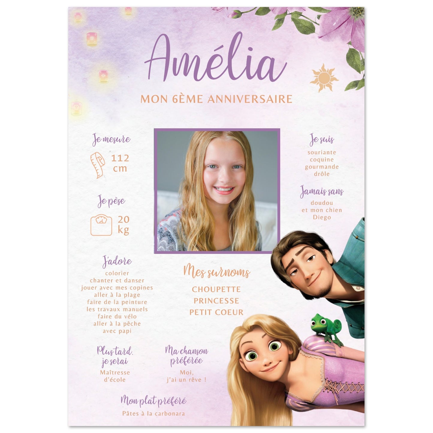 Affiche anniversaire personnalisée PRINCESSE RAIPONCE
