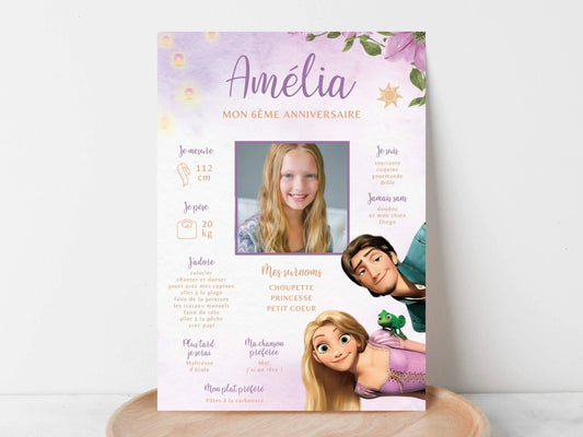 Affiche anniversaire personnalisée PRINCESSE RAIPONCE