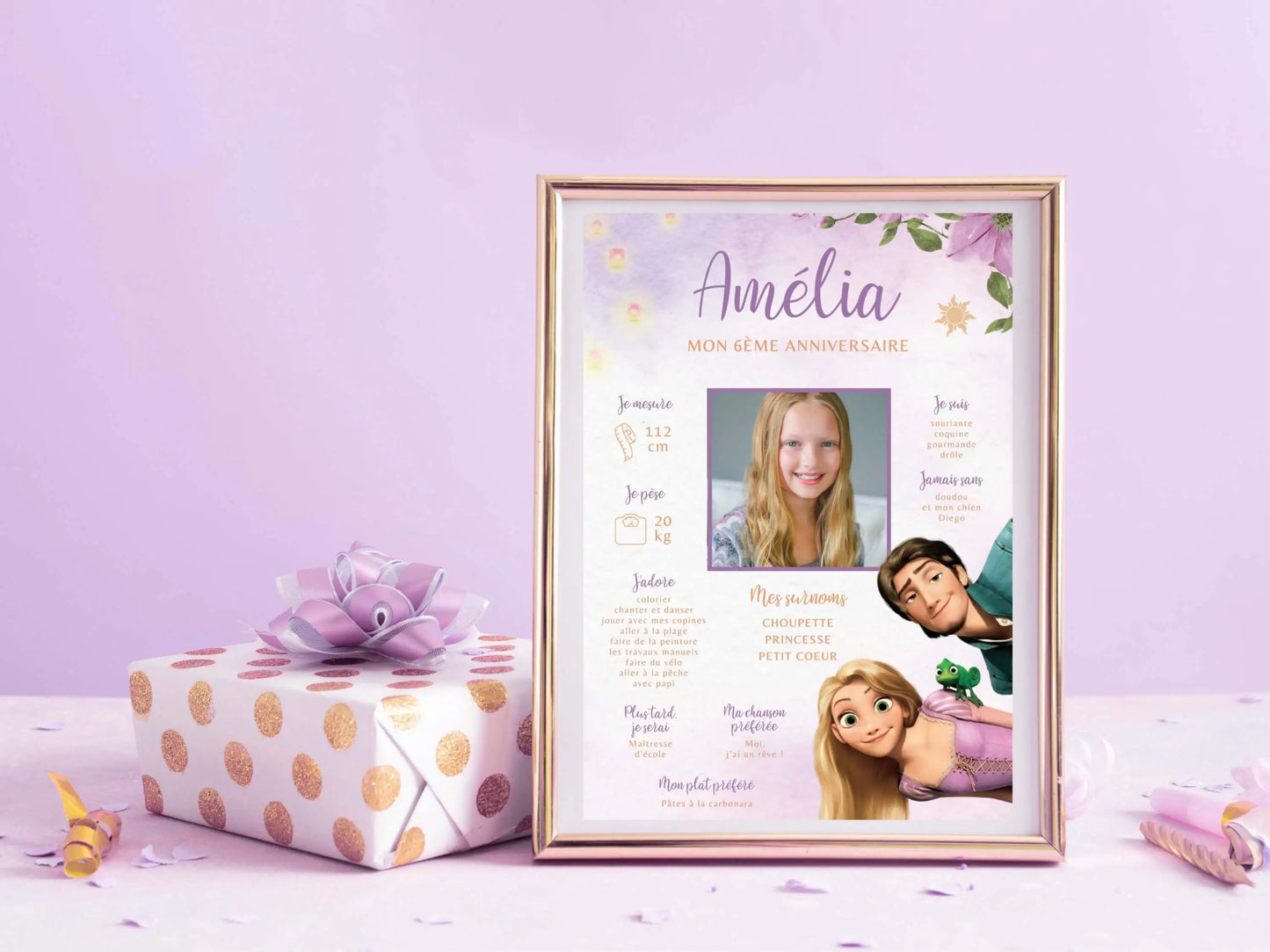 Affiche anniversaire personnalisée PRINCESSE RAIPONCE