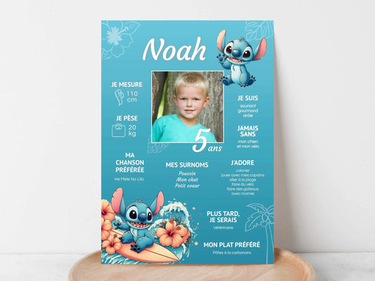 Affiche anniversaire personnalisée STITCH 5 ans