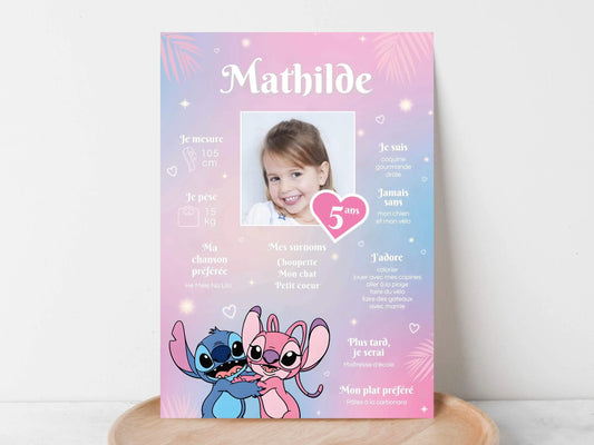 Affiche anniversaire personnalisée STITCH & ANGEL