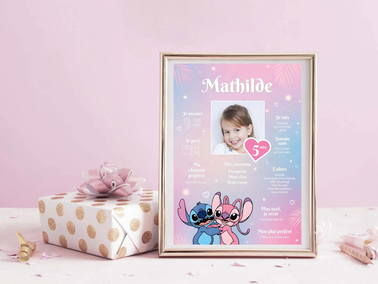 Affiche anniversaire personnalisée STITCH & ANGEL