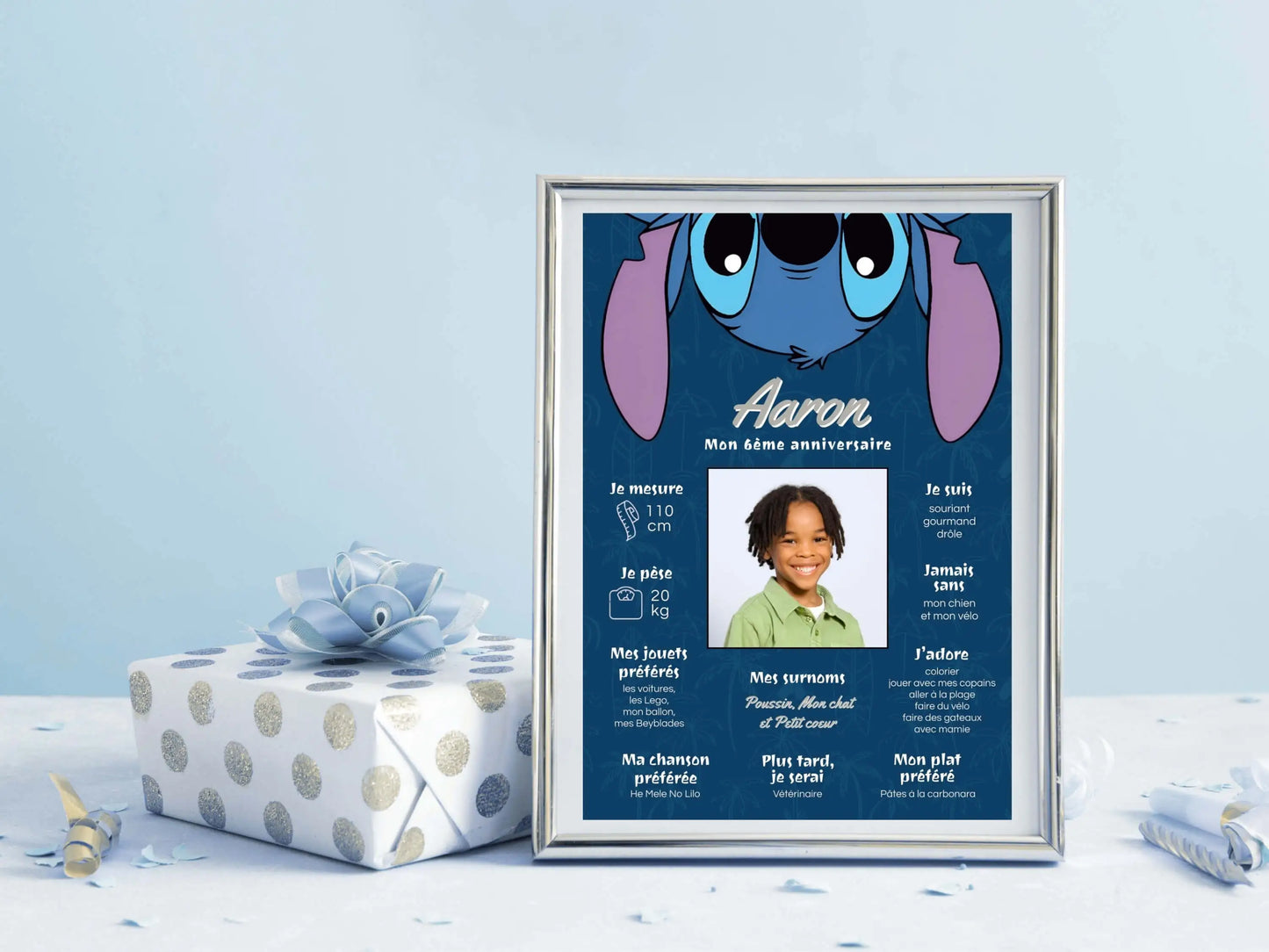 Affiche anniversaire personnalisée STITCH bleue