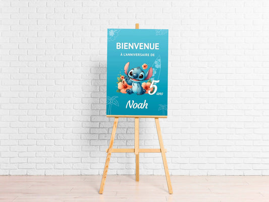 Affiche bienvenue anniversaire surf personnalisée STITCH