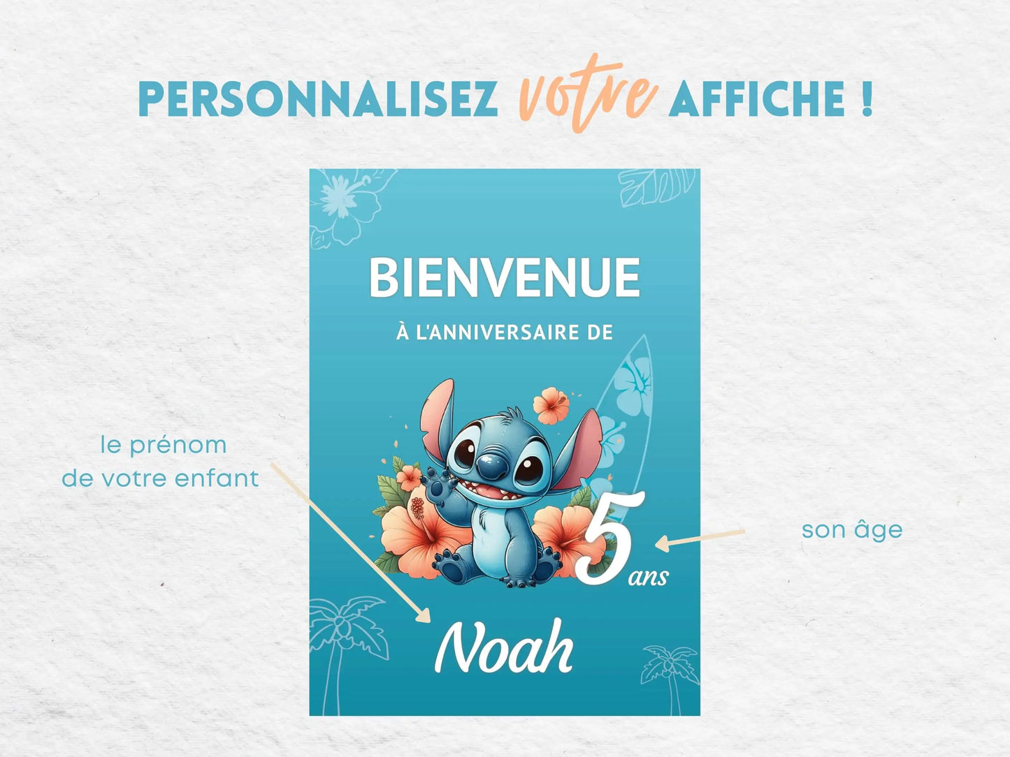 Affiche bienvenue anniversaire personnalisée STITCH