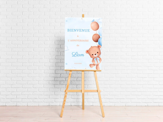 Affiche bienvenue personnalisée OURSON BLEU