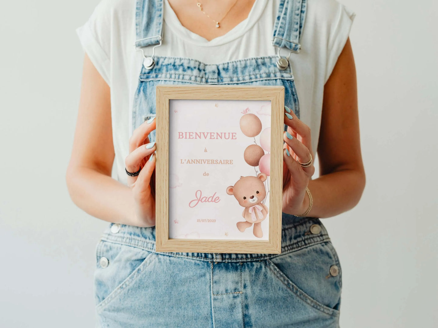 Affiche bienvenue personnalisée OURSON ROSE Modèle 2