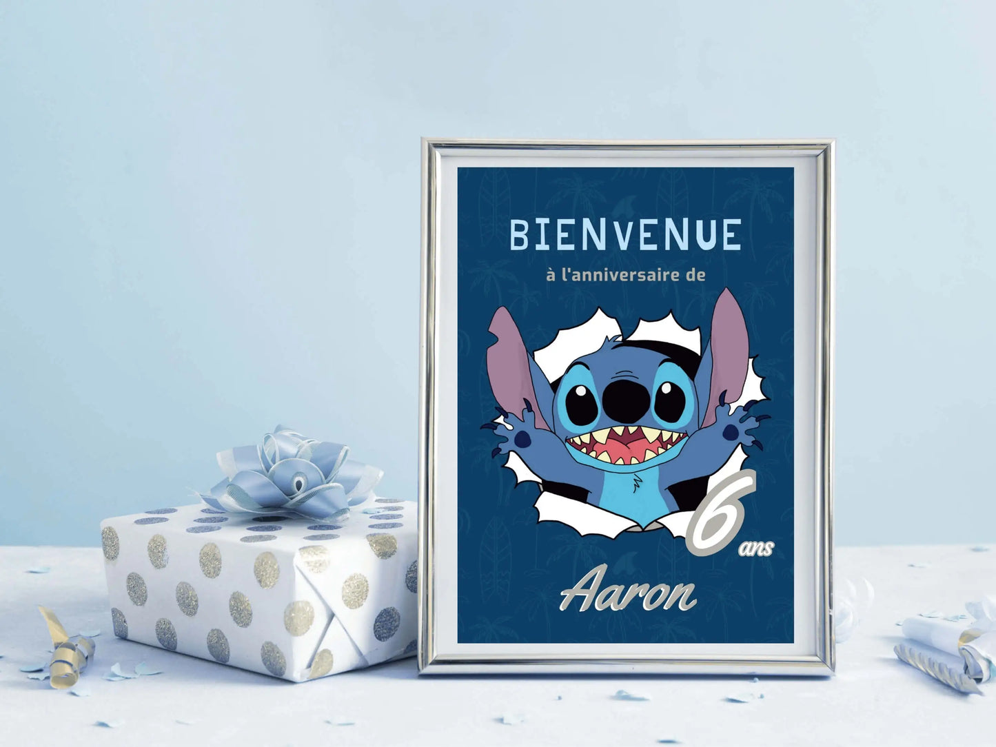 Affiche bienvenue personnalisée STITCH bleue