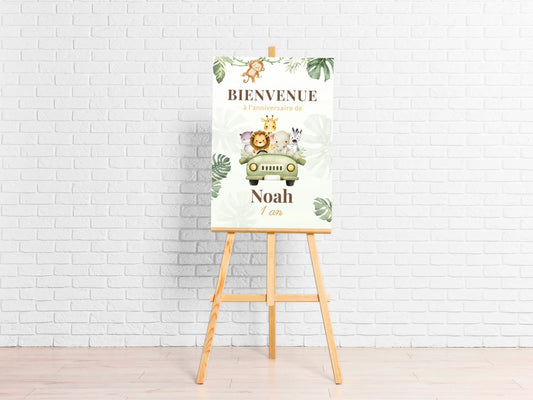 Affiche bienvenue personnalisée anniversaire JUNGLE safari animaux