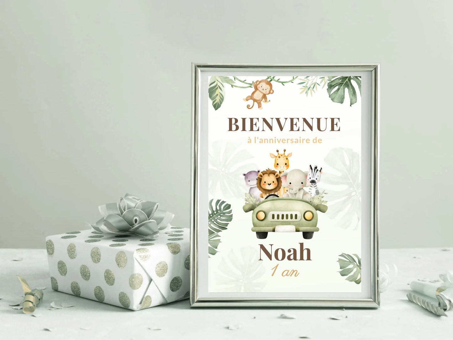 Affiche bienvenue personnalisée anniversaire JUNGLE safari animaux