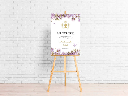 Affiche bienvenue personnalisée avec fleurs BRIDGERTON