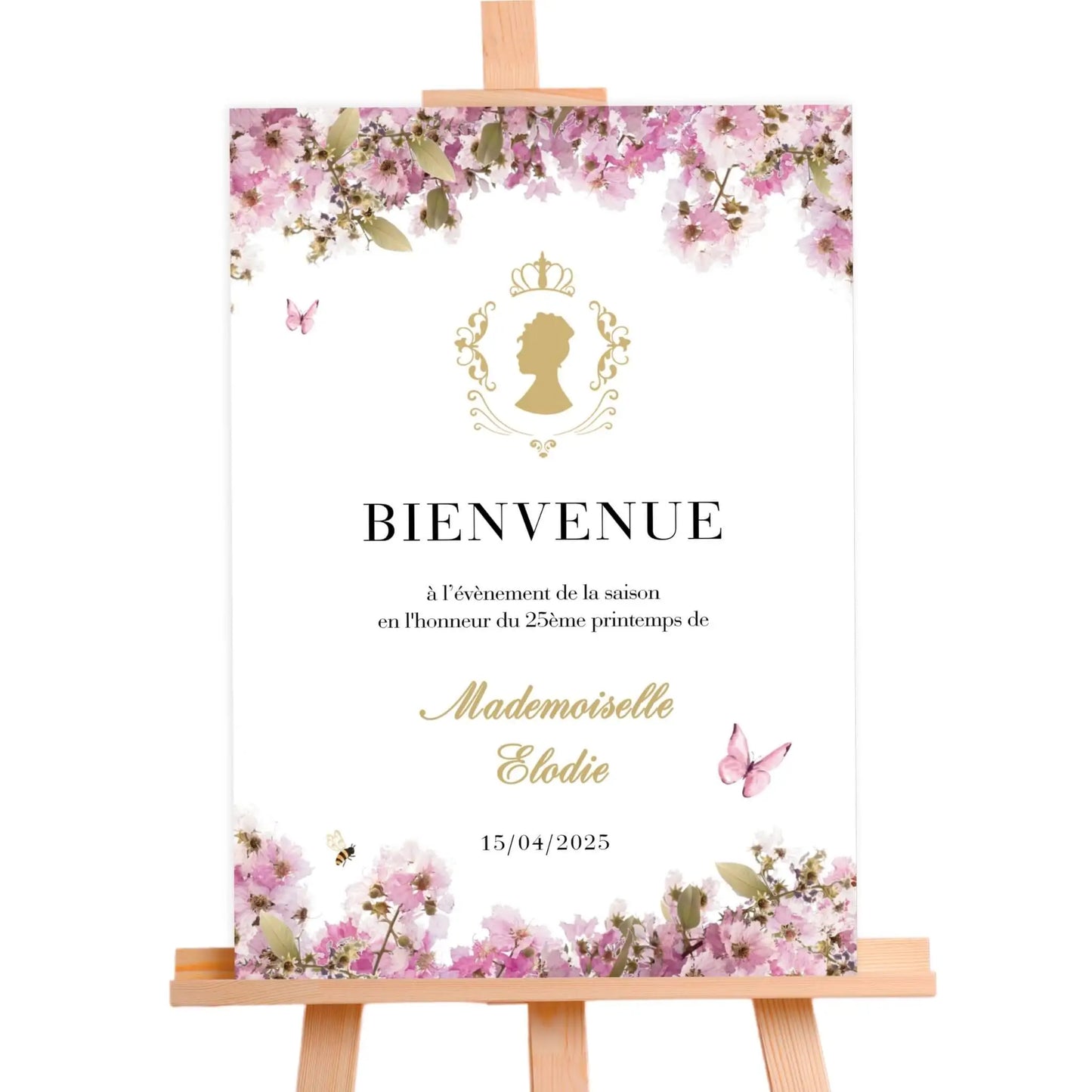 Affiche bienvenue personnalisée avec fleurs BRIDGERTON rose