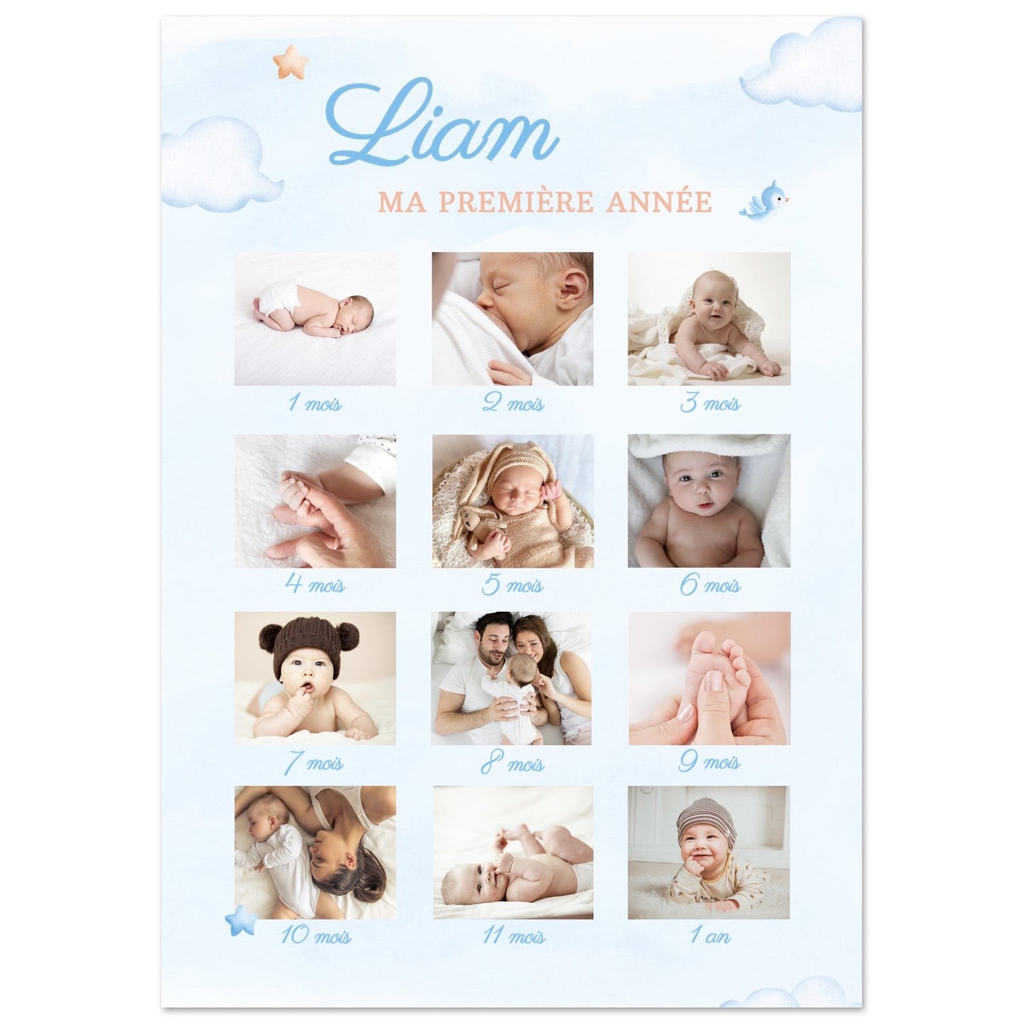 Affiche ma première année personnalisée OURSON BLEU