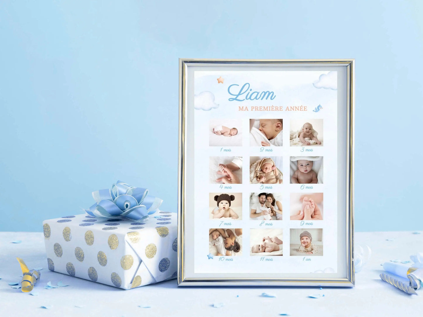 Affiche anniversaire ma première année personnalisée OURSON BLEU