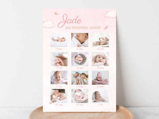 Affiche ma première année personnalisée OURSON ROSE