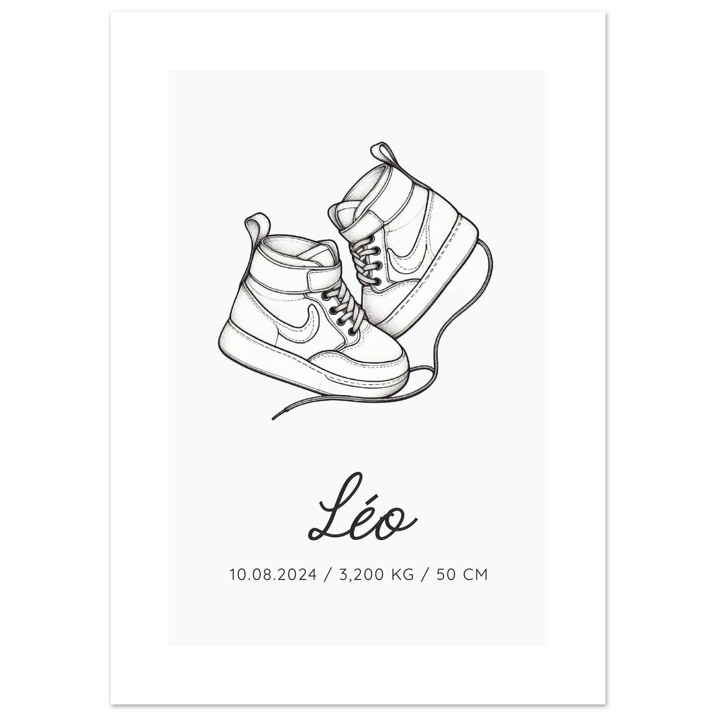 Affiche naissance BASKET minimaliste lineart décoration chambre bébé garçon