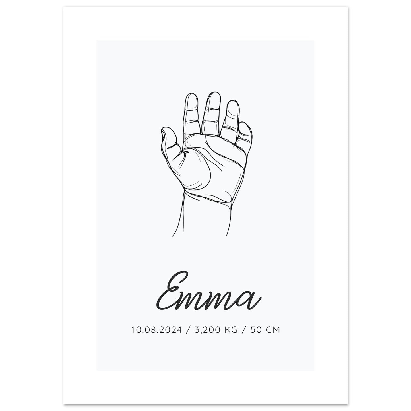 Affiche naissance MAIN BÉBÉ lineart minimaliste décoration chambre bébé