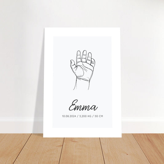 Affiche naissance MAIN BÉBÉ lineart minimaliste décoration chambre bébé