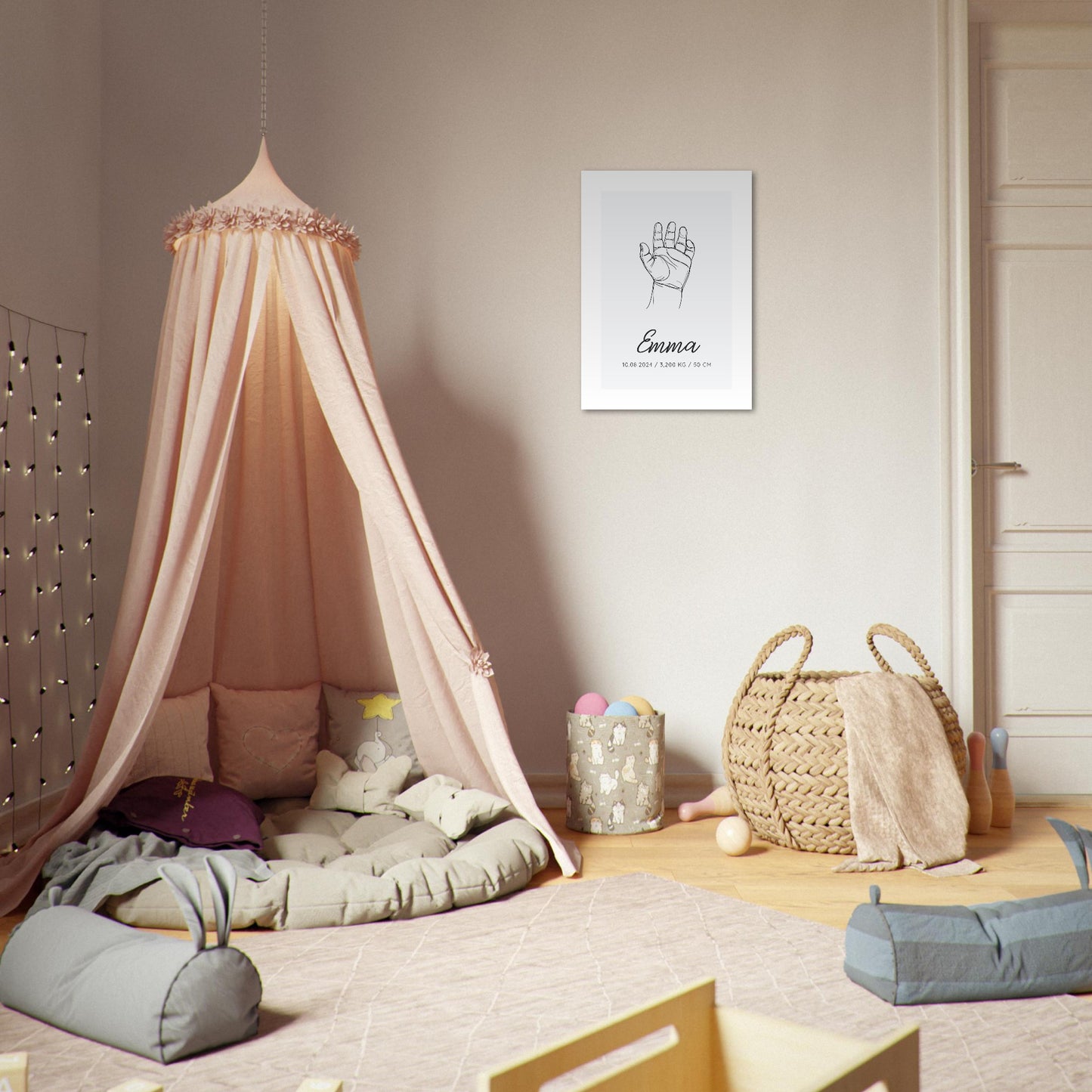 Affiche naissance MAIN BÉBÉ lineart minimaliste décoration chambre bébé