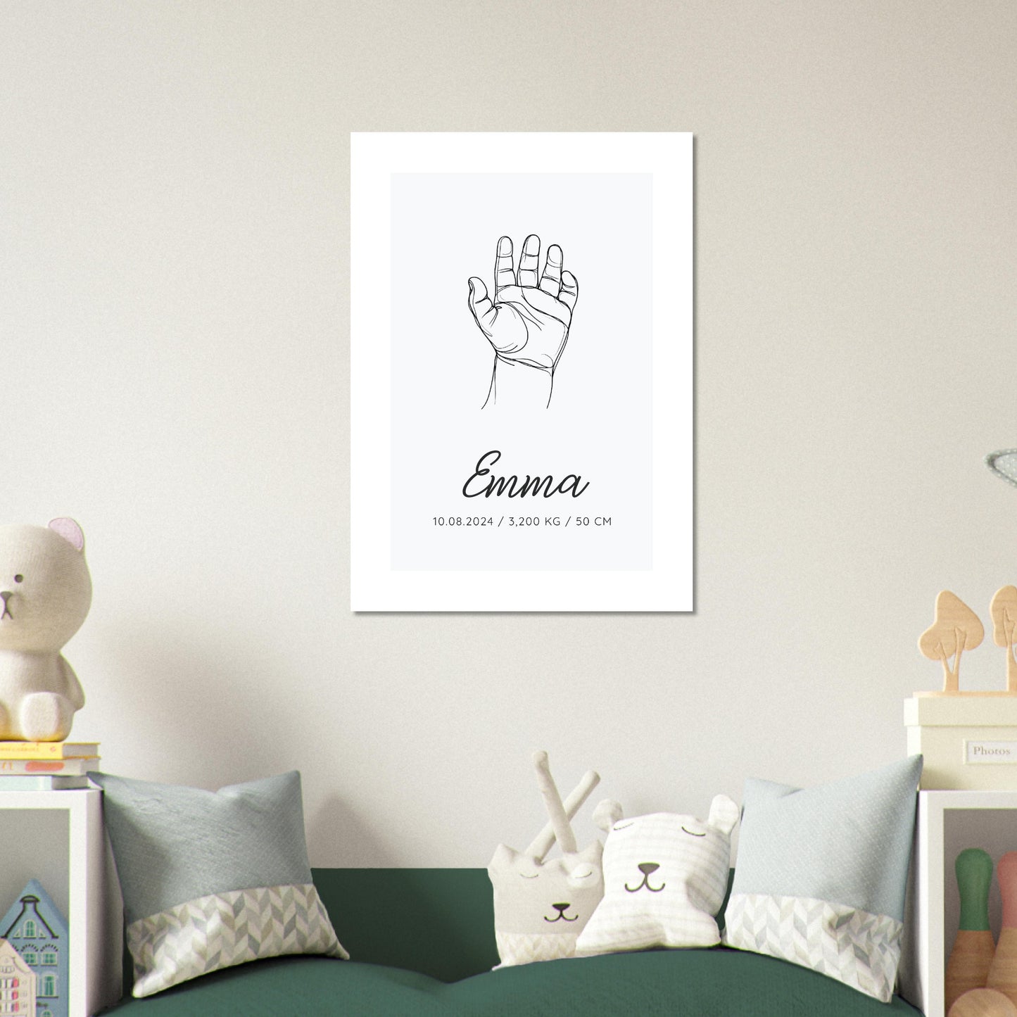 Affiche naissance MAIN BÉBÉ lineart minimaliste décoration chambre bébé