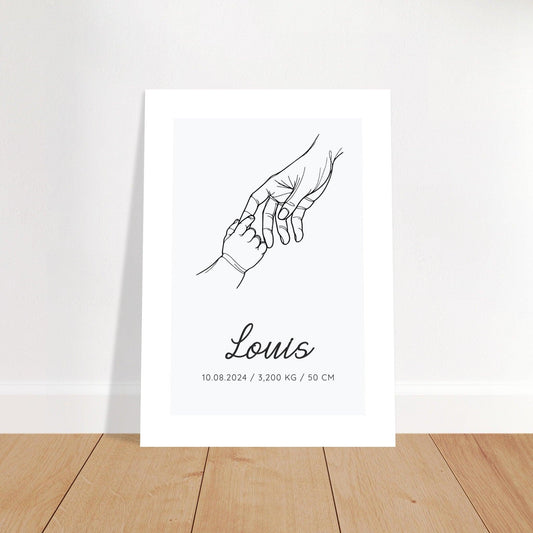 Affiche naissance MAIN DANS LA MAIN lineart bébé