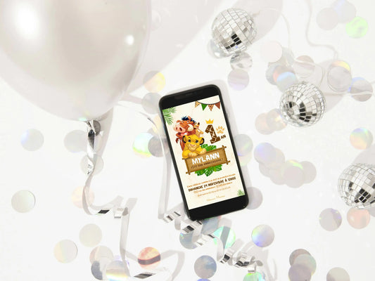 Invitation anniversaire mobile personnalisée LE ROI LION