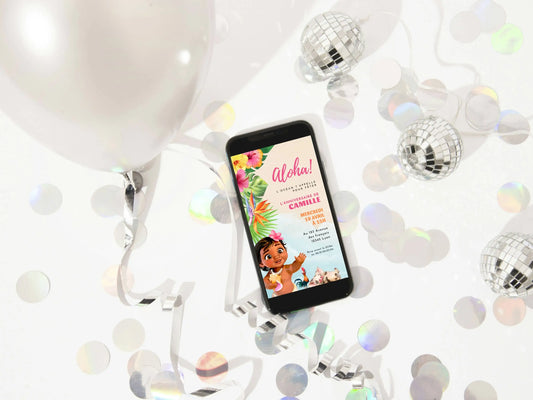 Invitation digitale anniversaire fille mobile personnalisée VAIANA MOANA