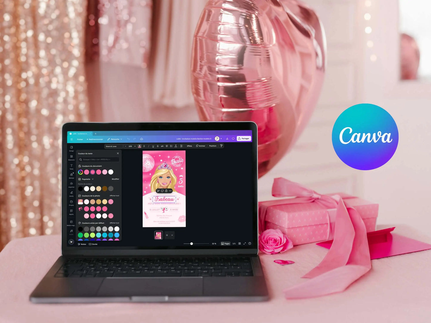 Invitation digitale pour mobile personnalisée princesse BARBIE anniversaire fille 5 ans